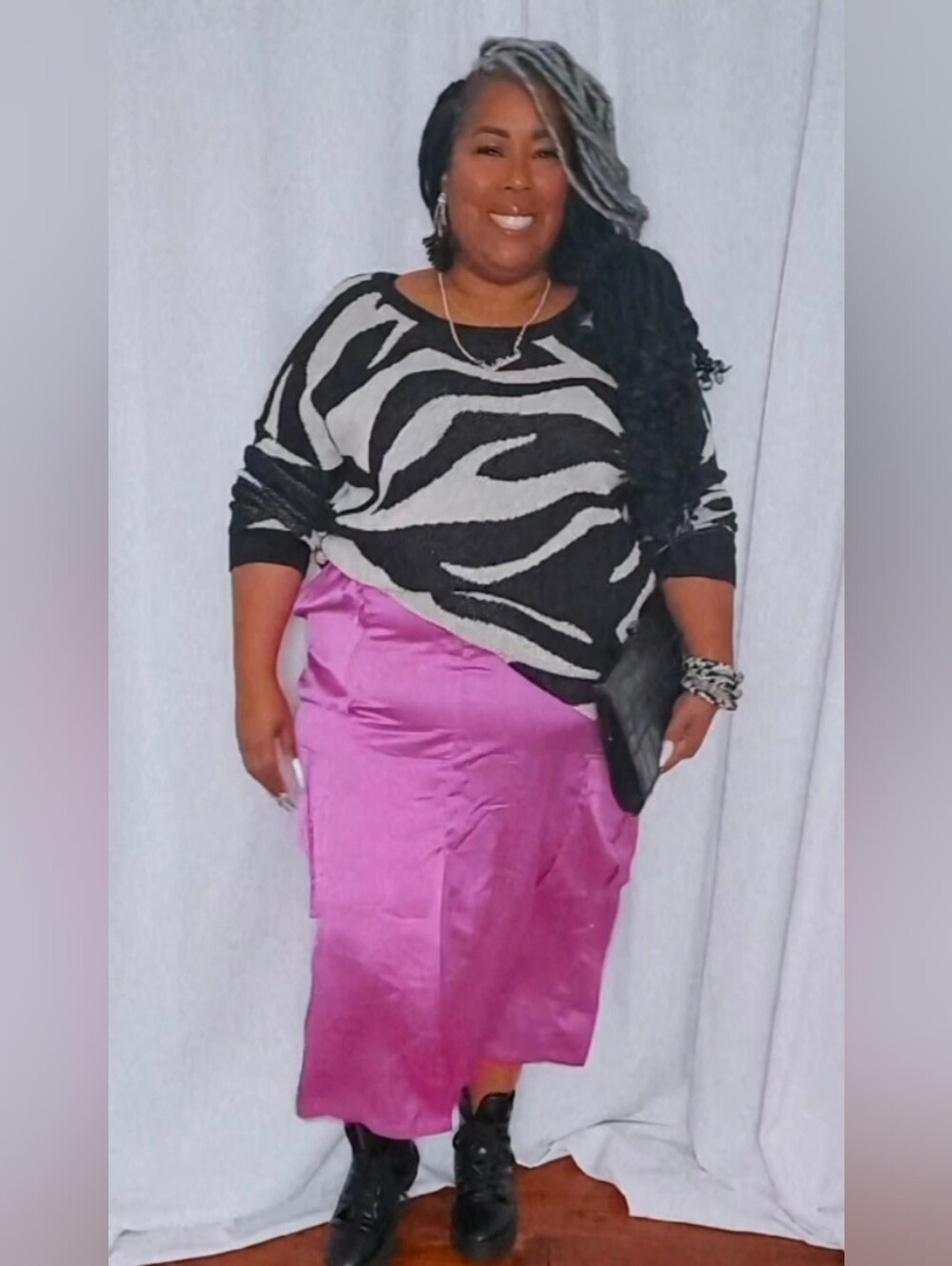 Satiny Fuchsia High-Waist Pencil Skirt